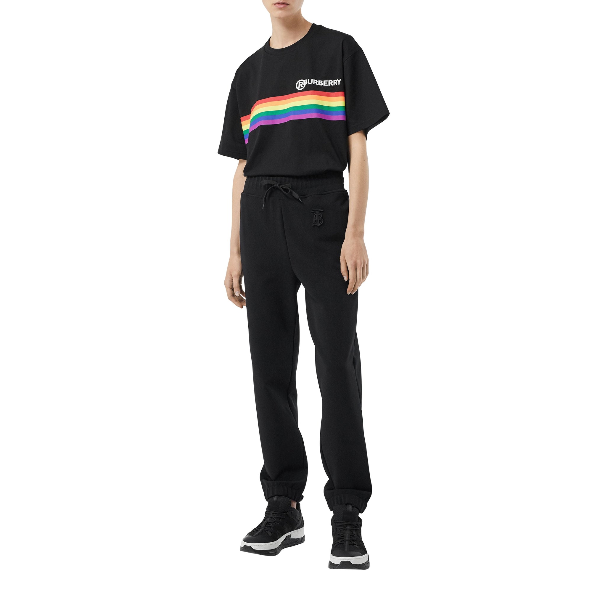 T-shirt oversize en coton avec bande arc-en-ciel - Black