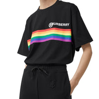 T-shirt oversize en coton avec bande arc-en-ciel - Black