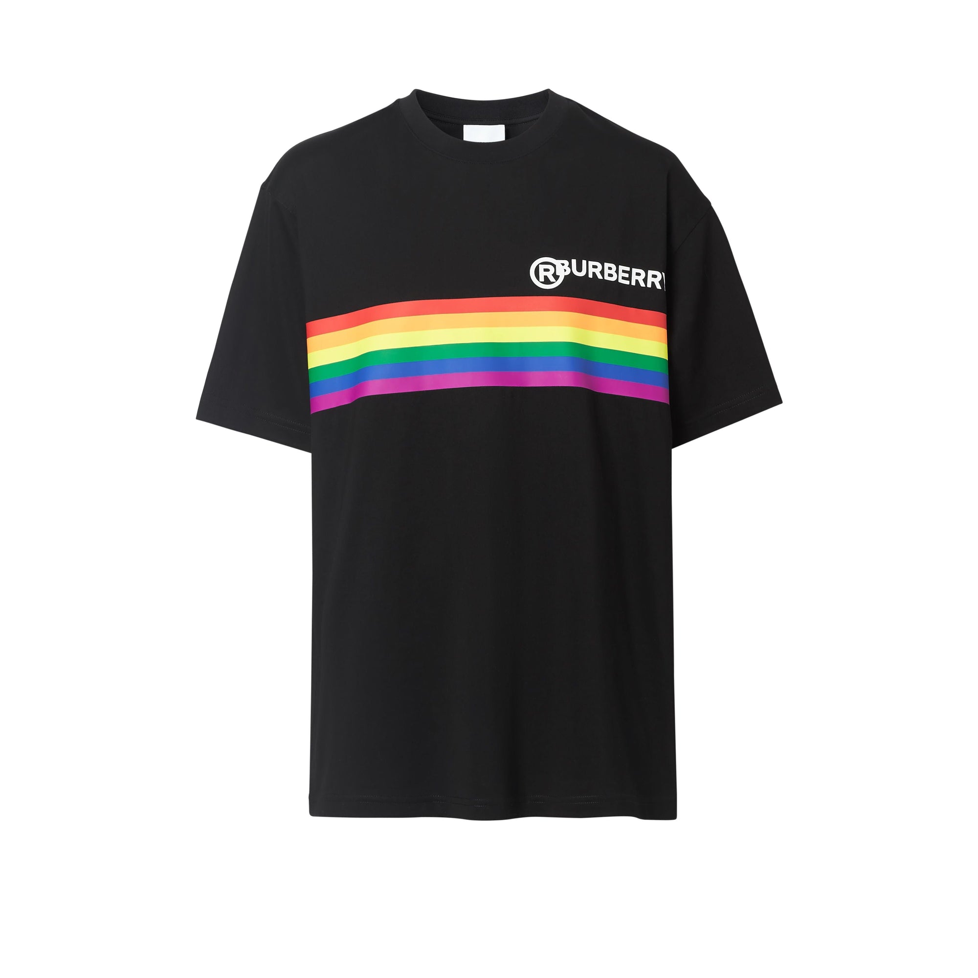 T-shirt oversize en coton avec bande arc-en-ciel - Black