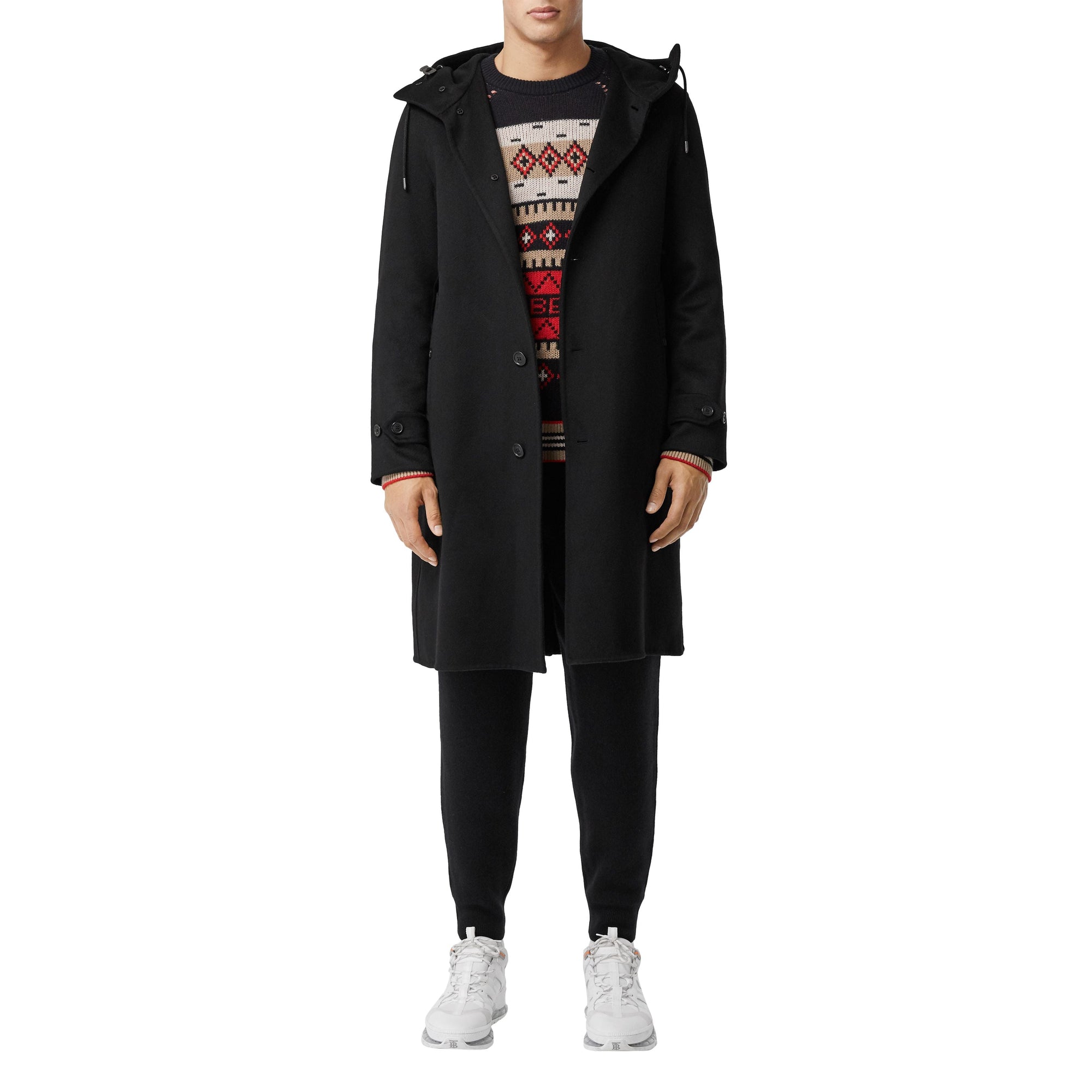 Manteau à capuche en cachemire double face - Black