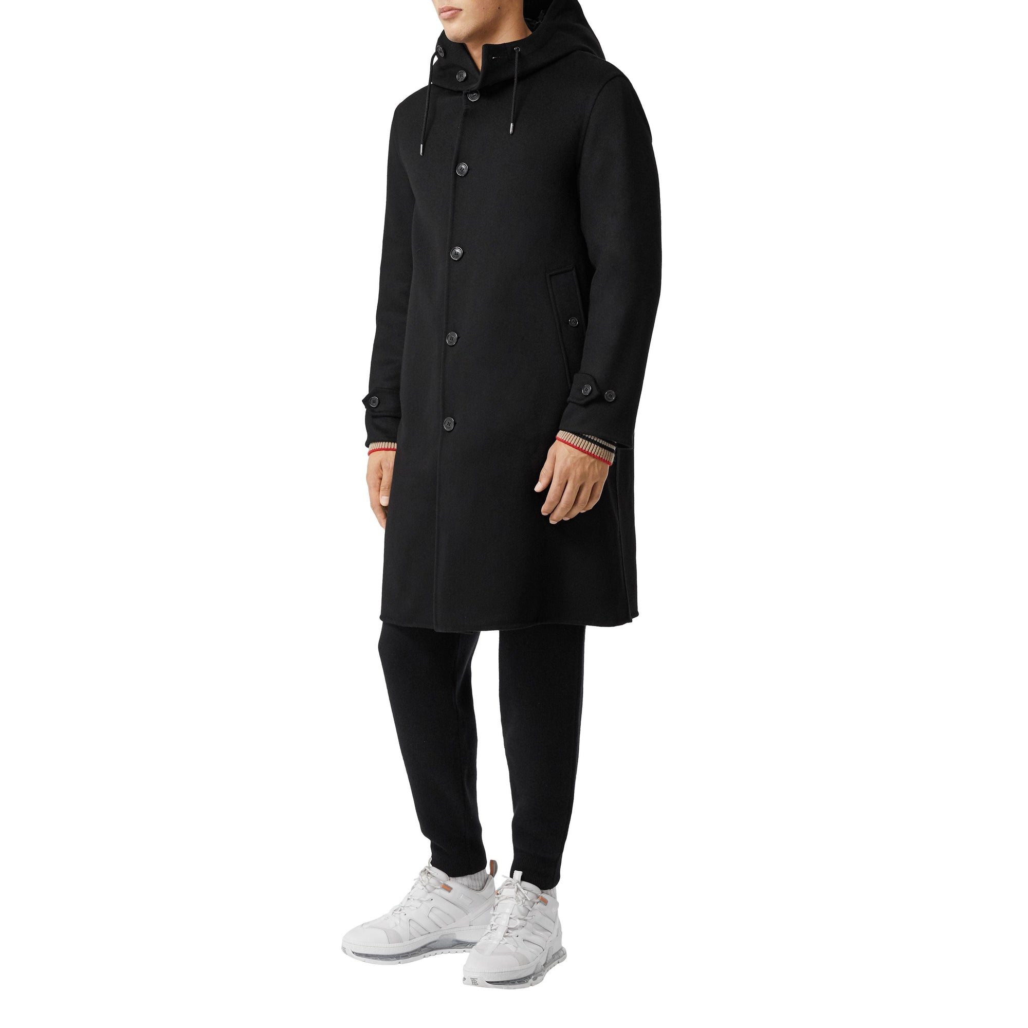 Manteau à capuche en cachemire double face - Black