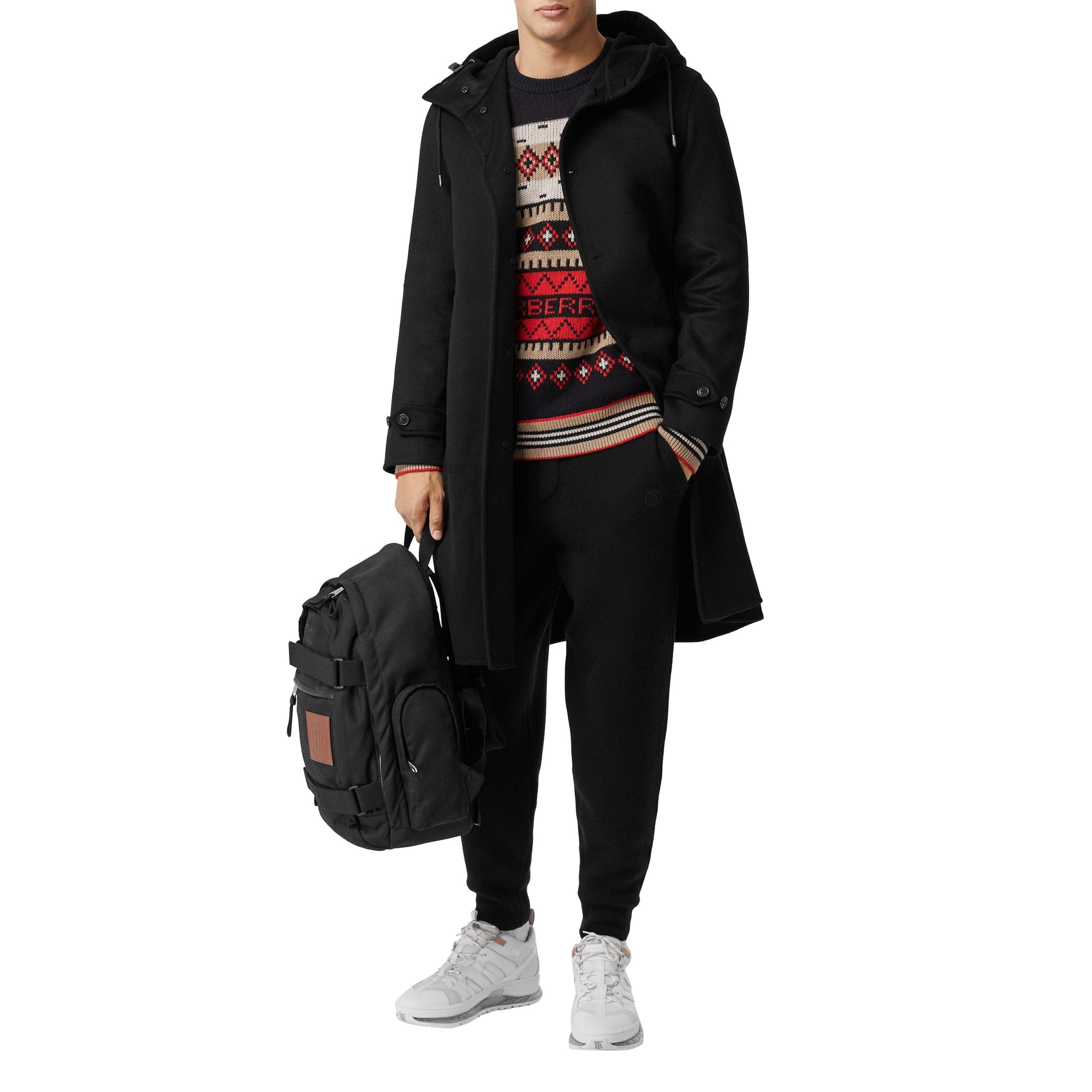 Manteau à capuche en cachemire double face - Black