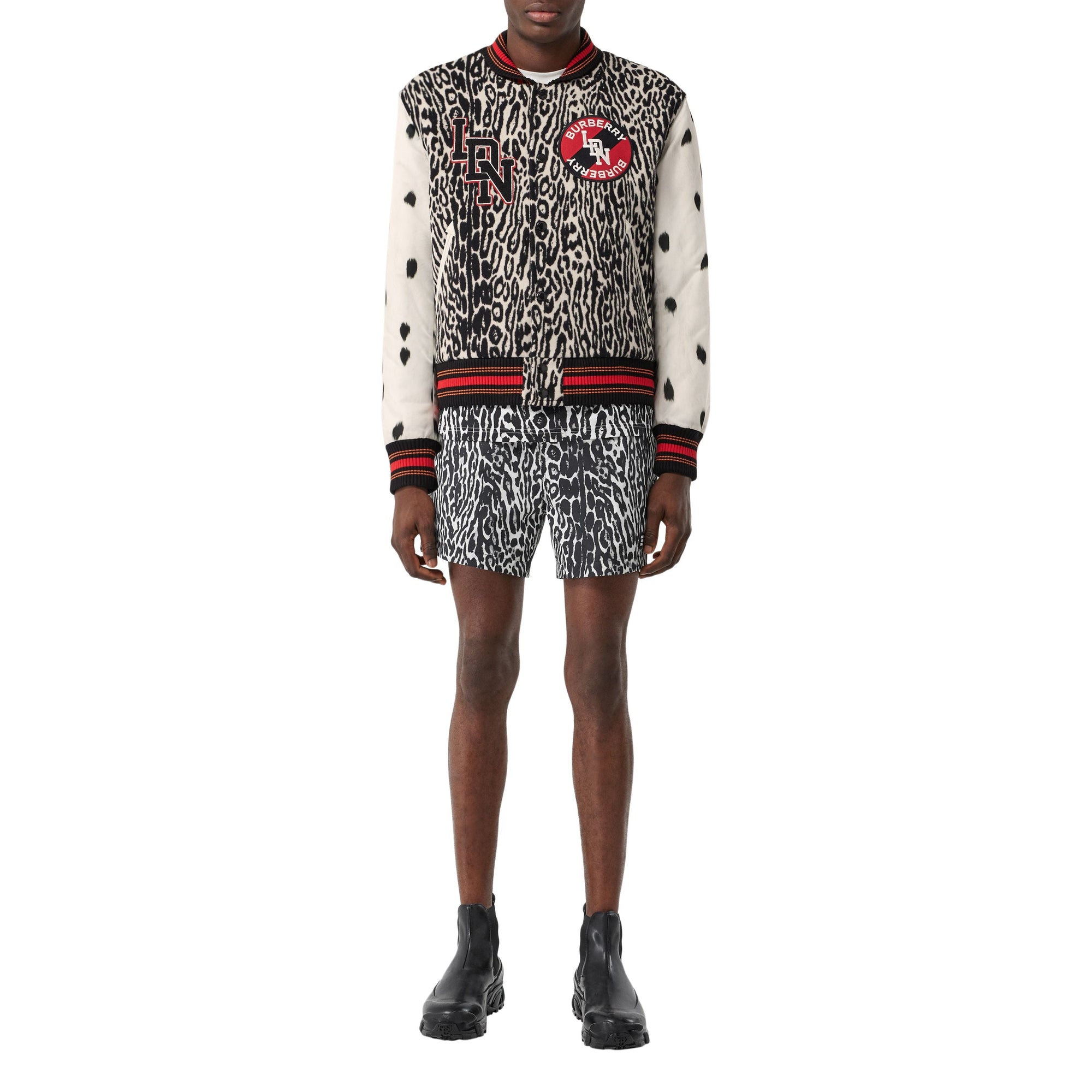 Bomber en jacquard de laine à motif léopard - Black