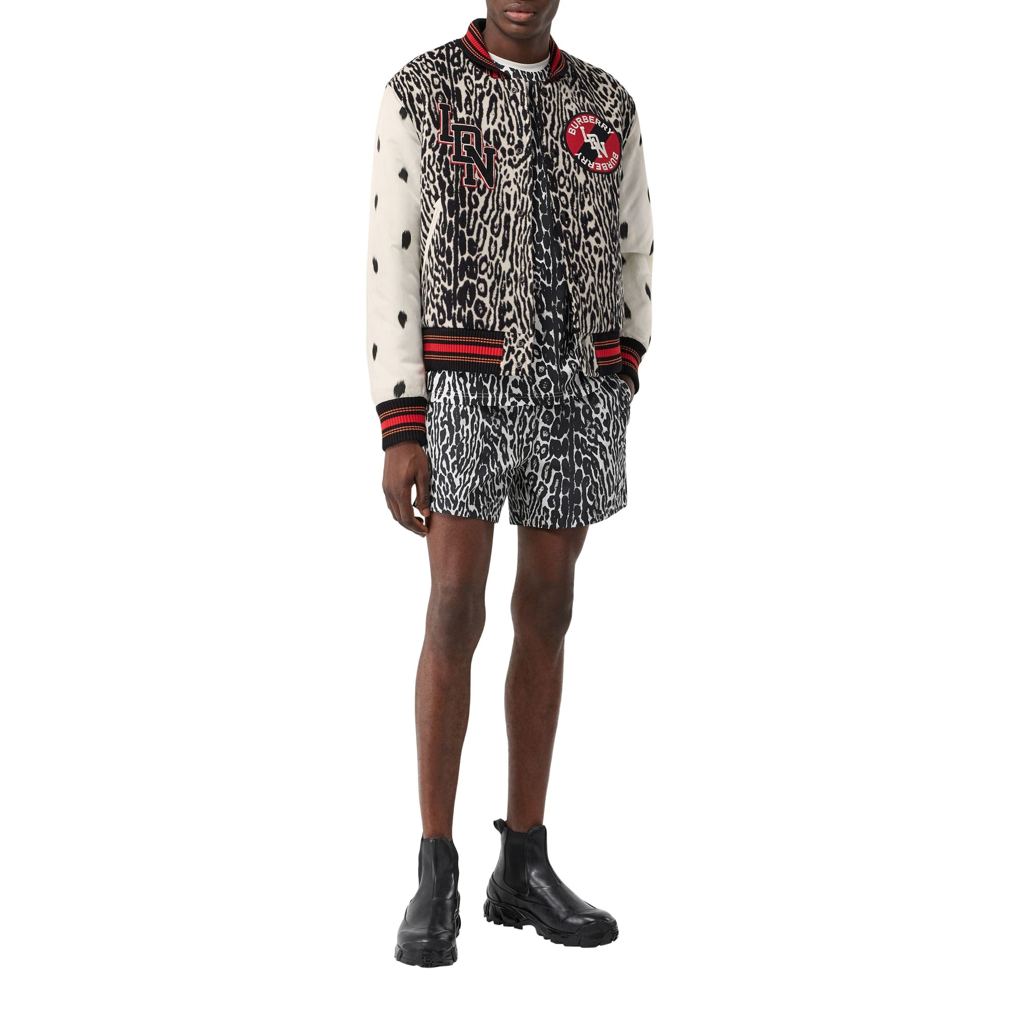 Bomber en jacquard de laine à motif léopard - Black