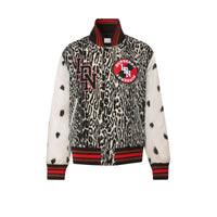 Bomber en jacquard de laine à motif léopard - Black