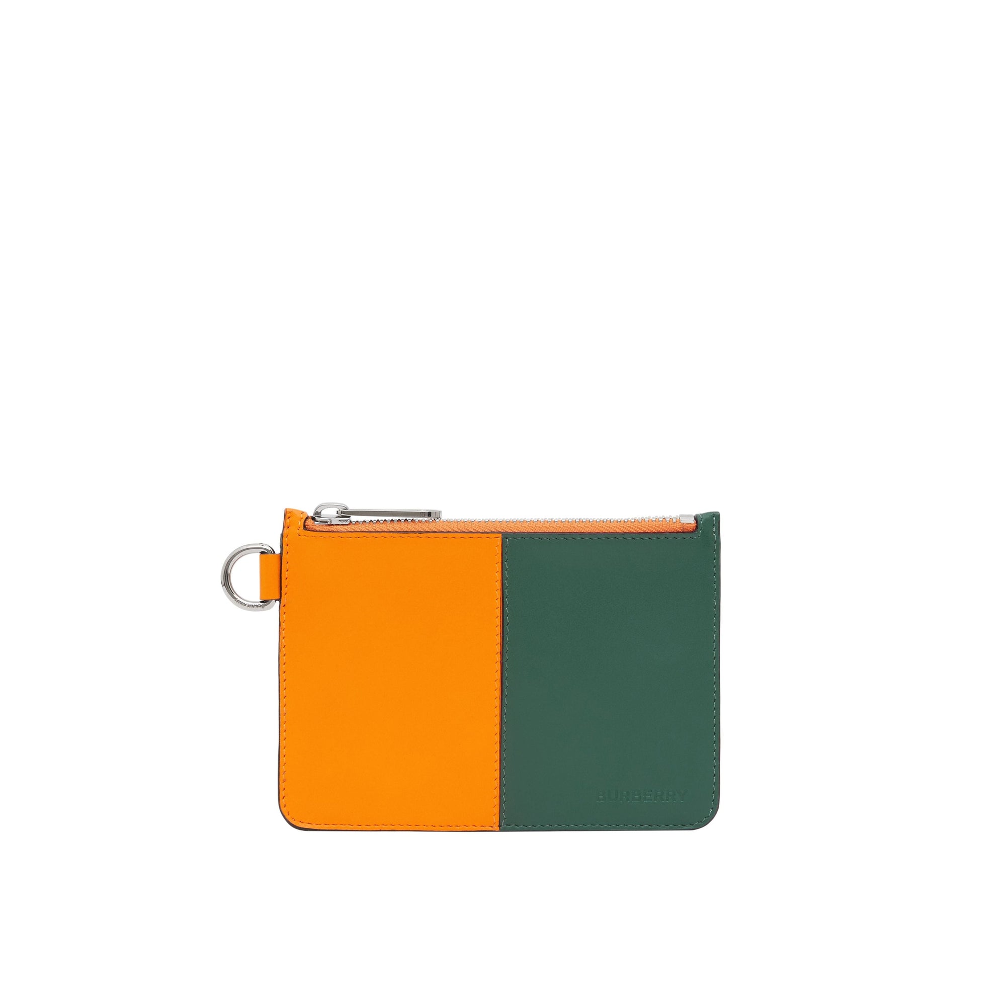 Porte-monnaie zippé en cuir color-block - Orange & Green