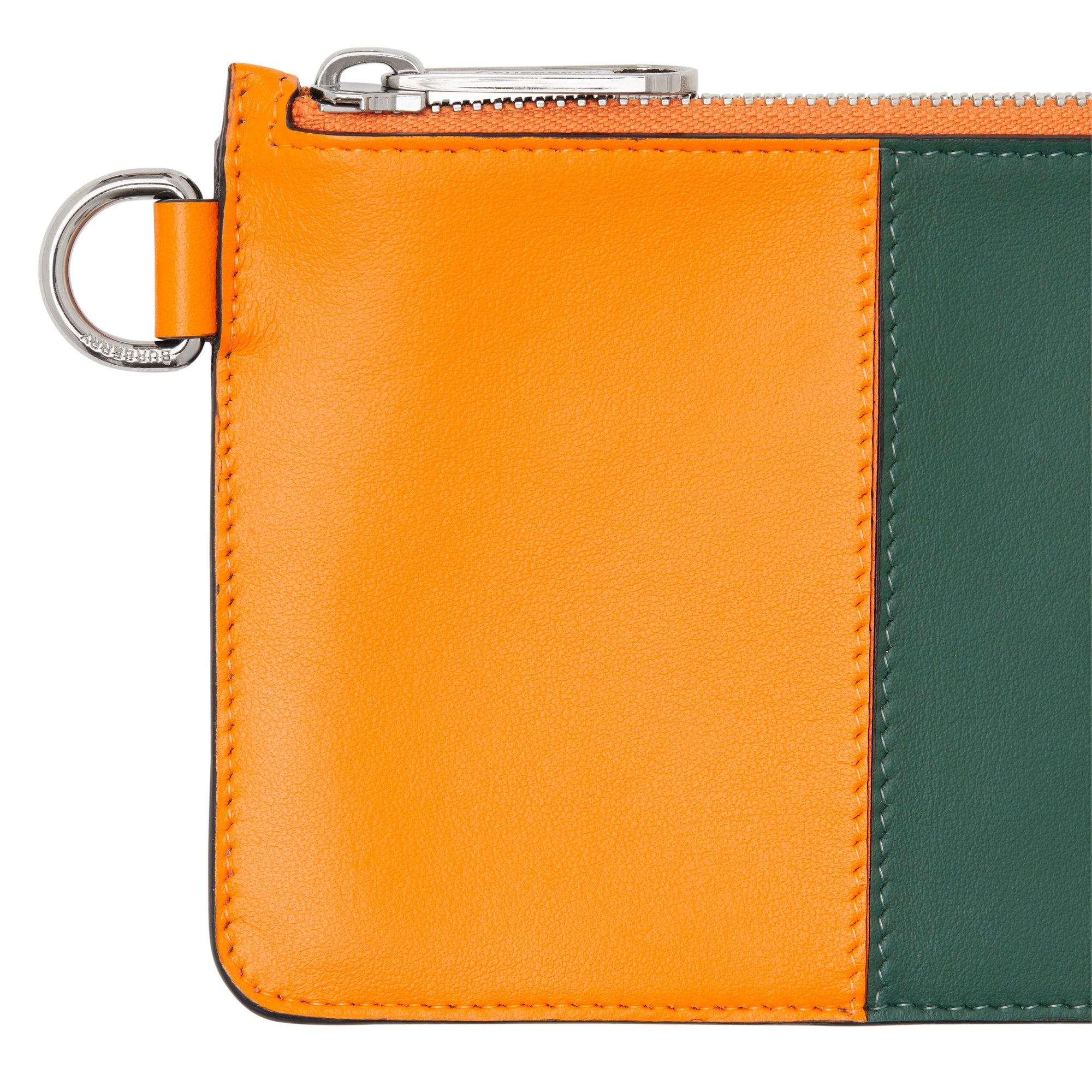 Porte-monnaie zippé en cuir color-block - Orange & Green