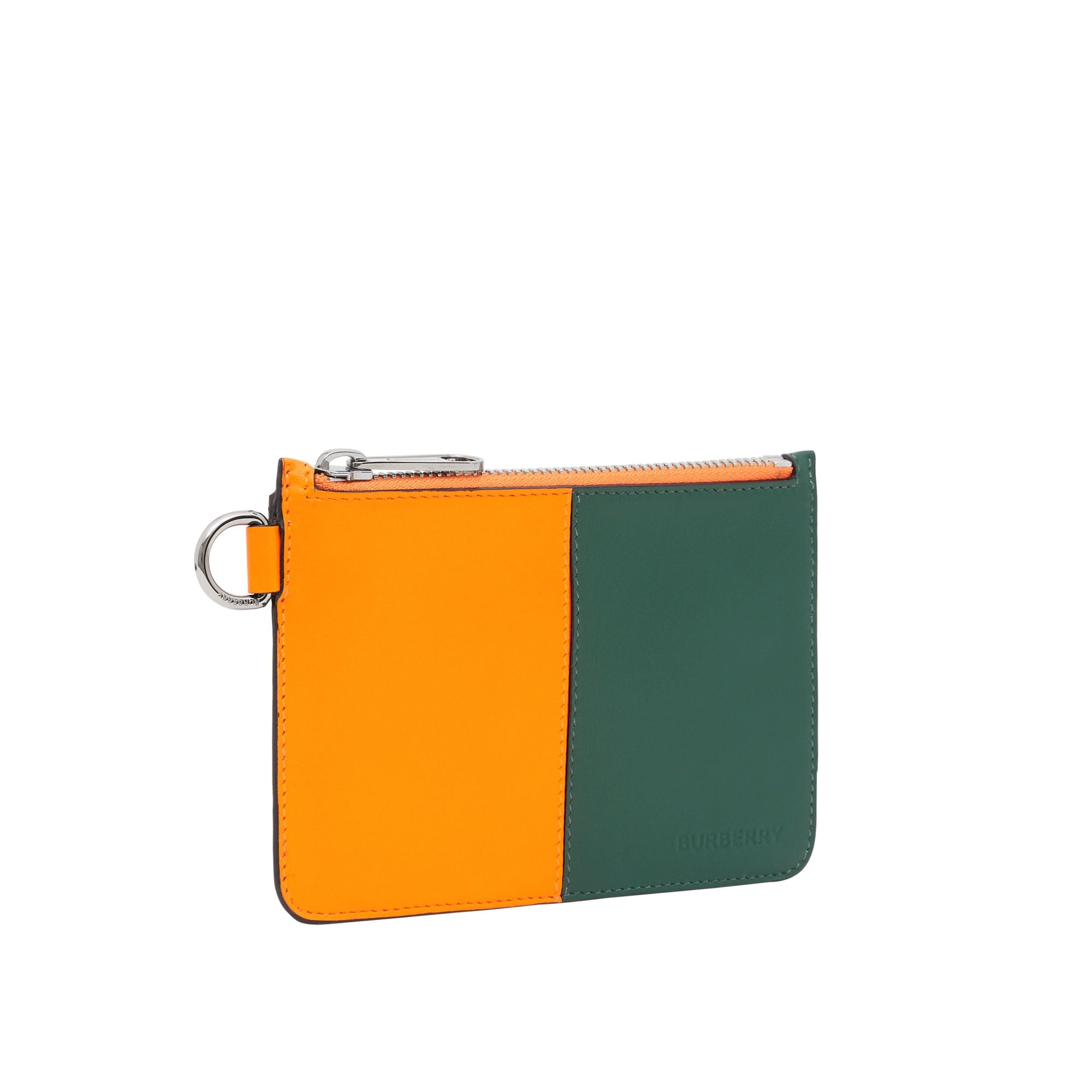 Porte-monnaie zippé en cuir color-block - Orange & Green