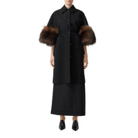 Manteau en laine mélangée façon cape avec fourrure amovible - Black