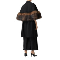 Manteau en laine mélangée façon cape avec fourrure amovible - Black