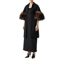 Manteau en laine mélangée façon cape avec fourrure amovible - Black