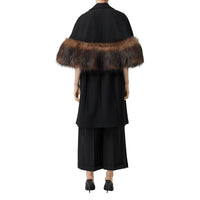 Manteau en laine mélangée façon cape avec fourrure amovible - Black