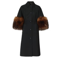 Manteau en laine mélangée façon cape avec fourrure amovible - Black