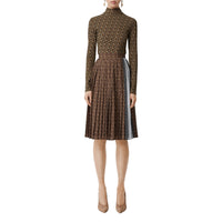Jupe plissée en crêpe rayée Monogram - Dark Mocha