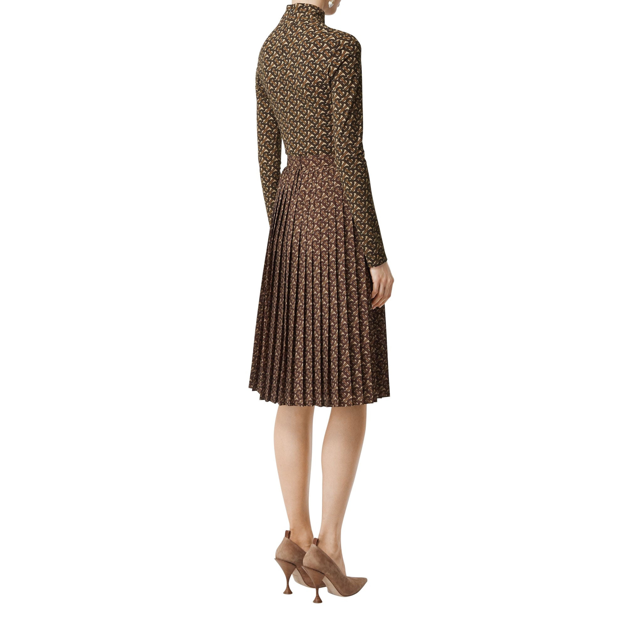 Jupe plissée en crêpe rayée Monogram - Dark Mocha