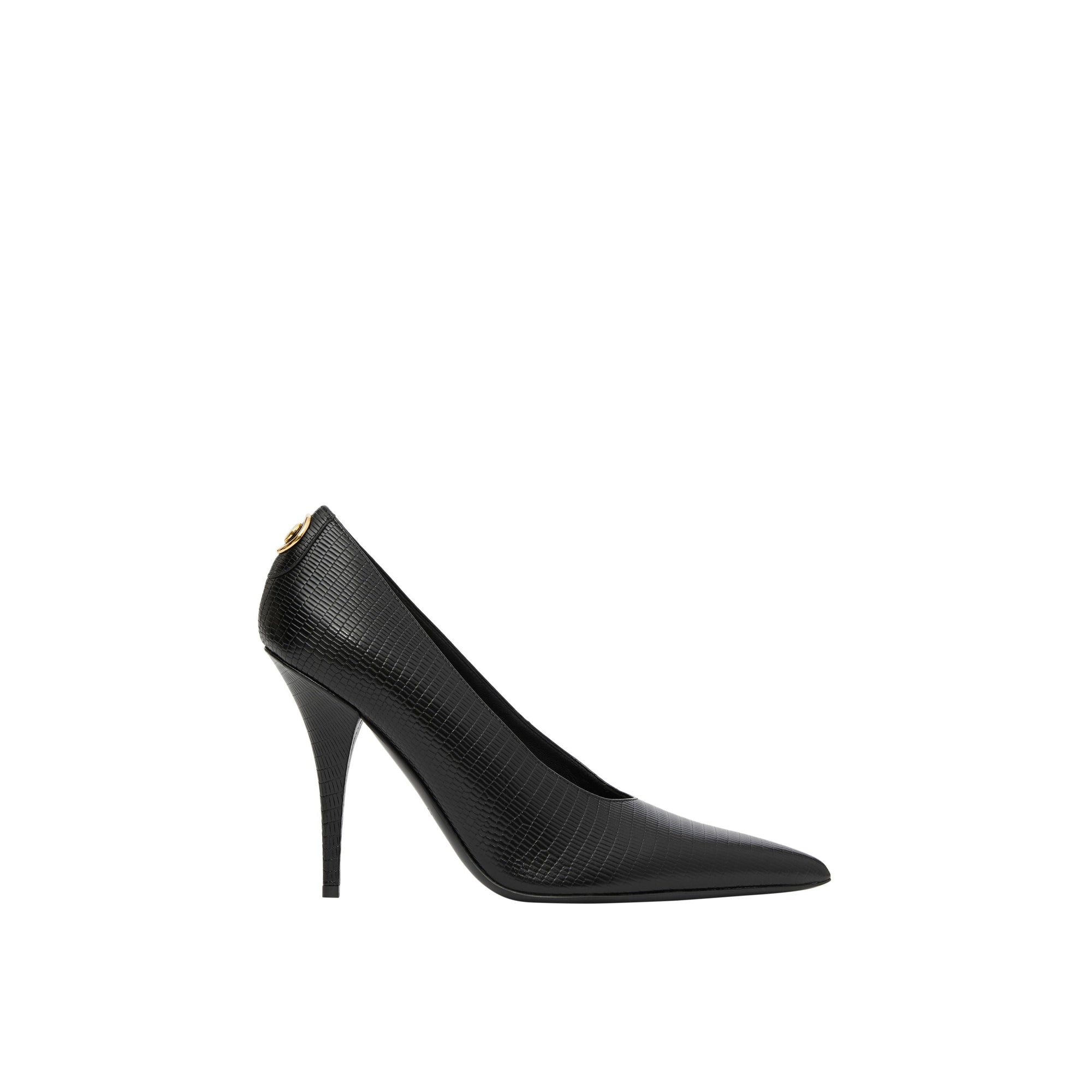 Escarpins à bout pointu en cuir embossé et clouté - Black