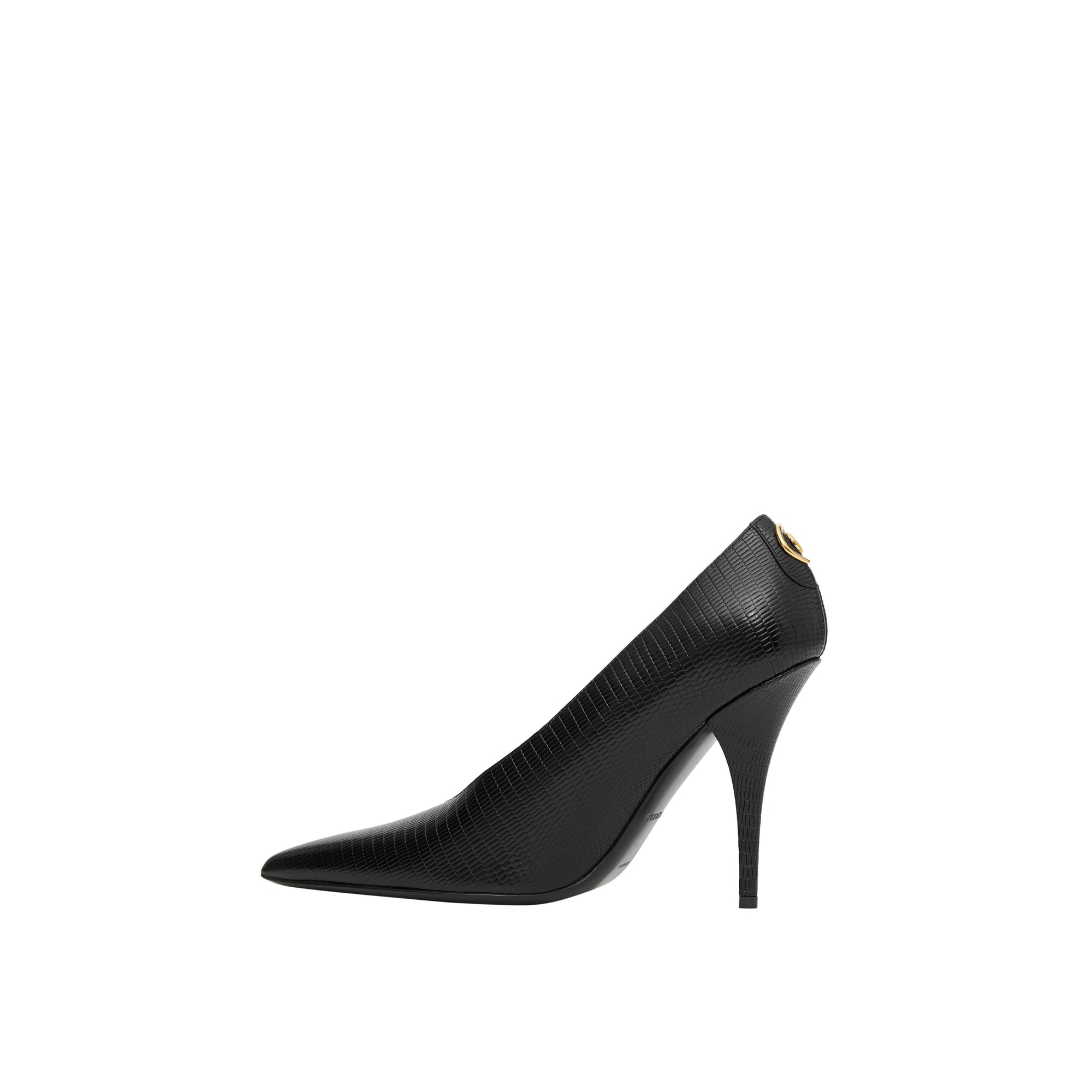 Escarpins à bout pointu en cuir embossé et clouté - Black