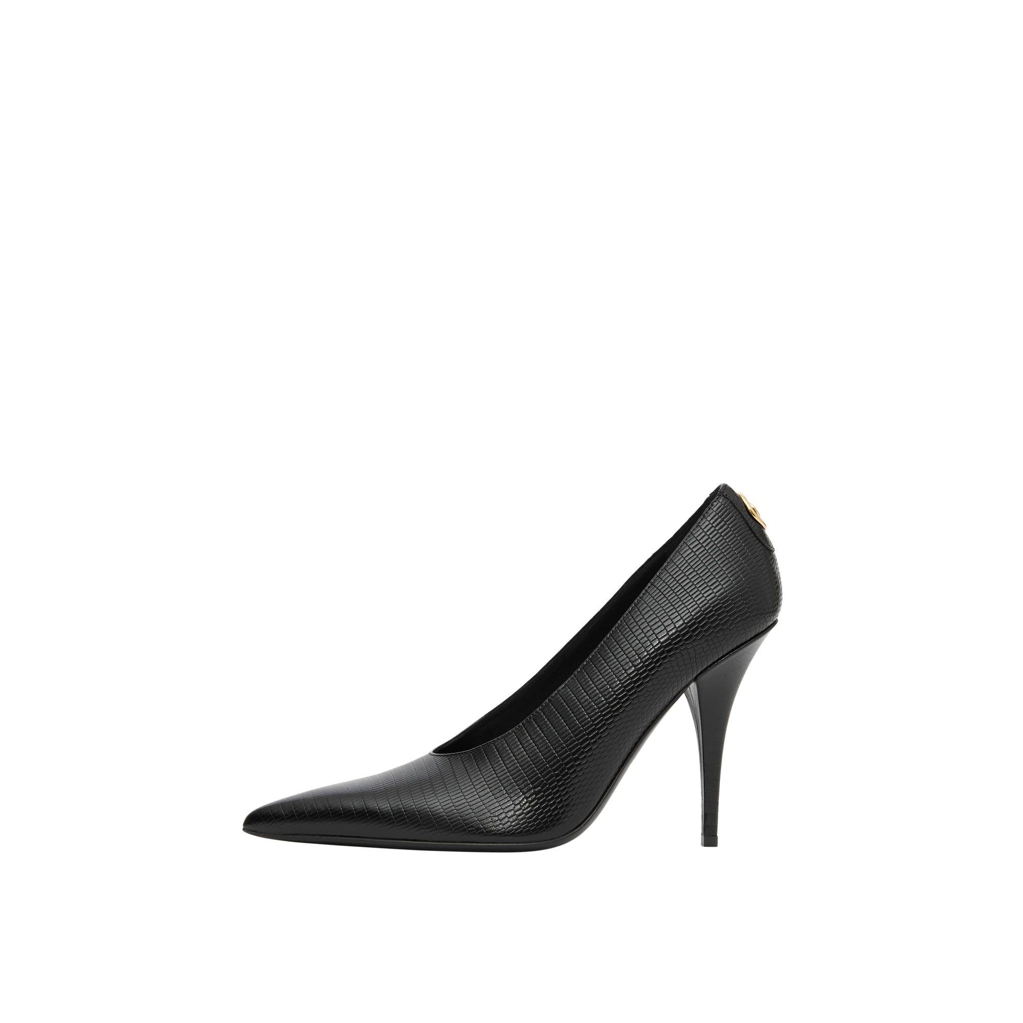 Escarpins à bout pointu en cuir embossé et clouté - Black