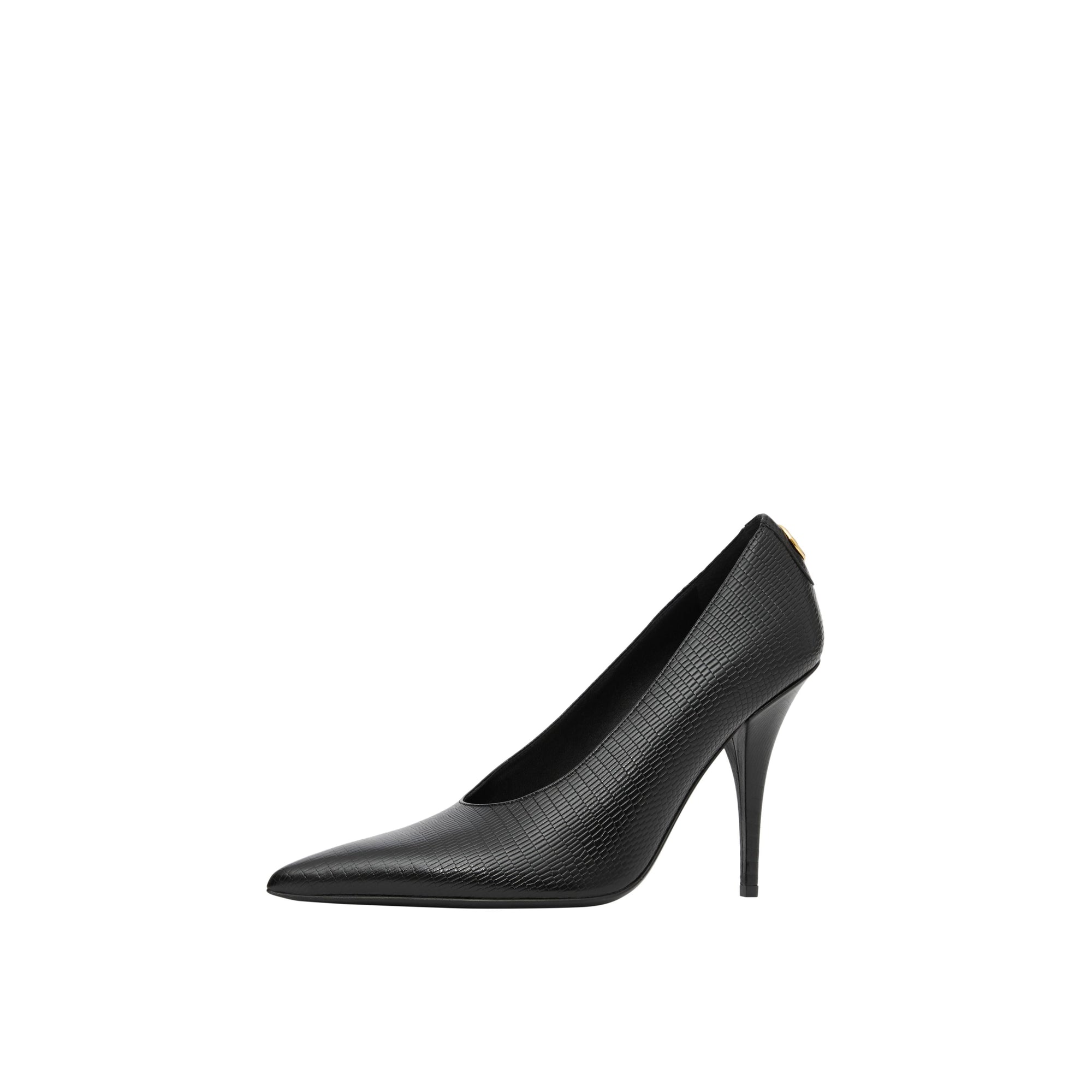 Escarpins à bout pointu en cuir embossé et clouté - Black