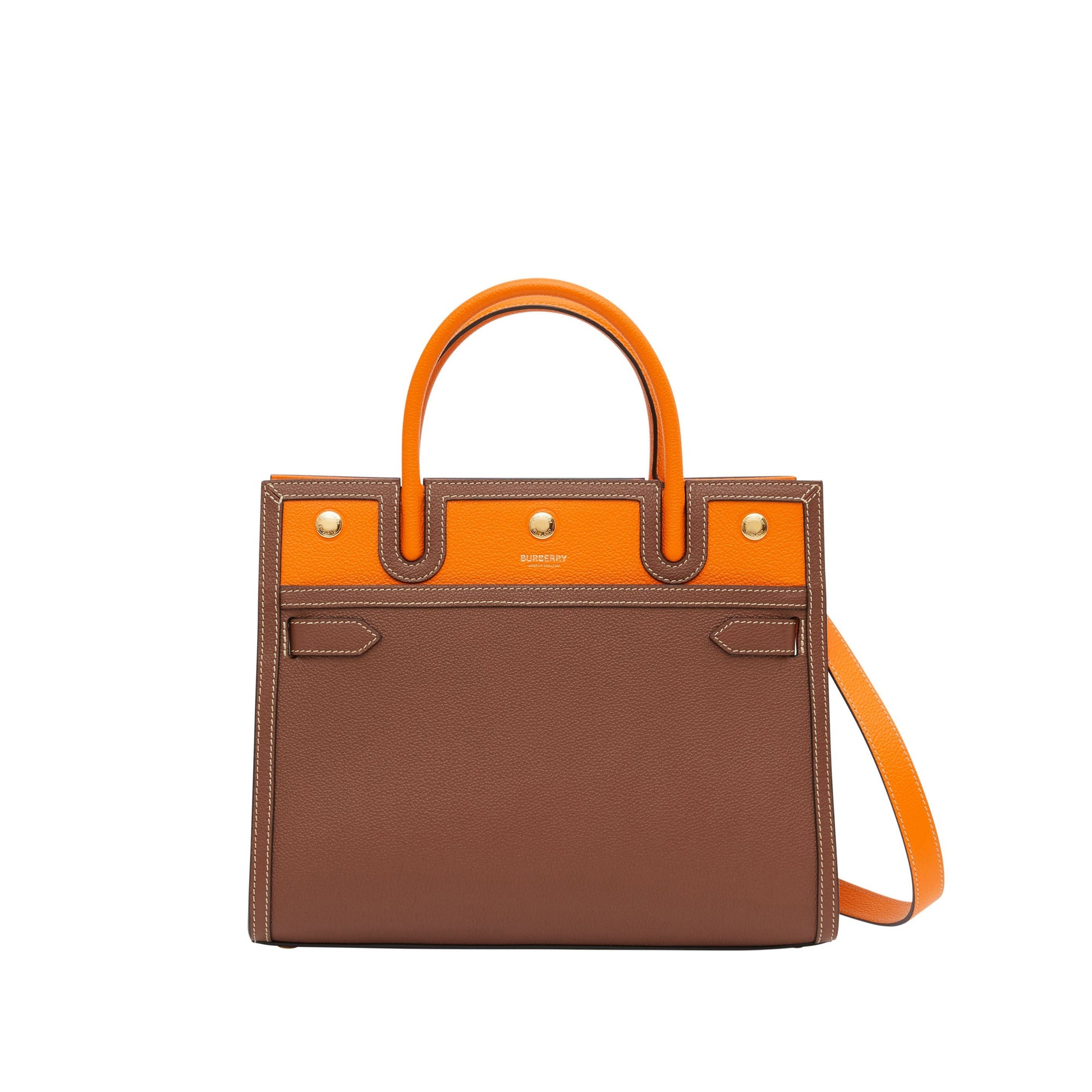 Petit sac Title en cuir à double poignée - Tan & Bright Orange
