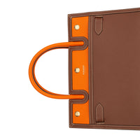 Petit sac Title en cuir à double poignée - Tan & Bright Orange