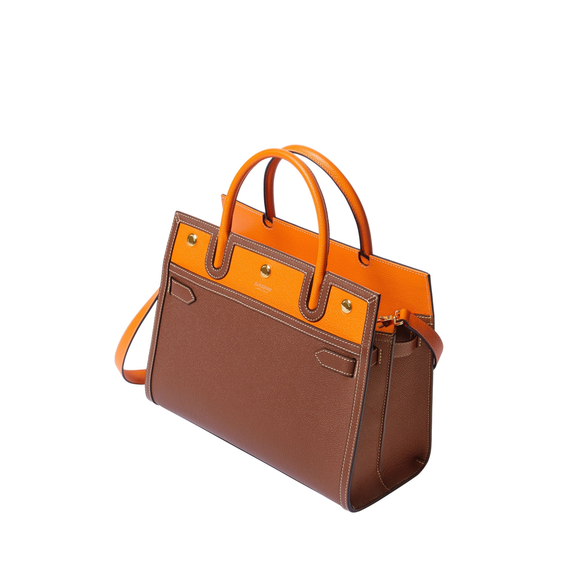 Petit sac Title en cuir à double poignée - Tan & Bright Orange