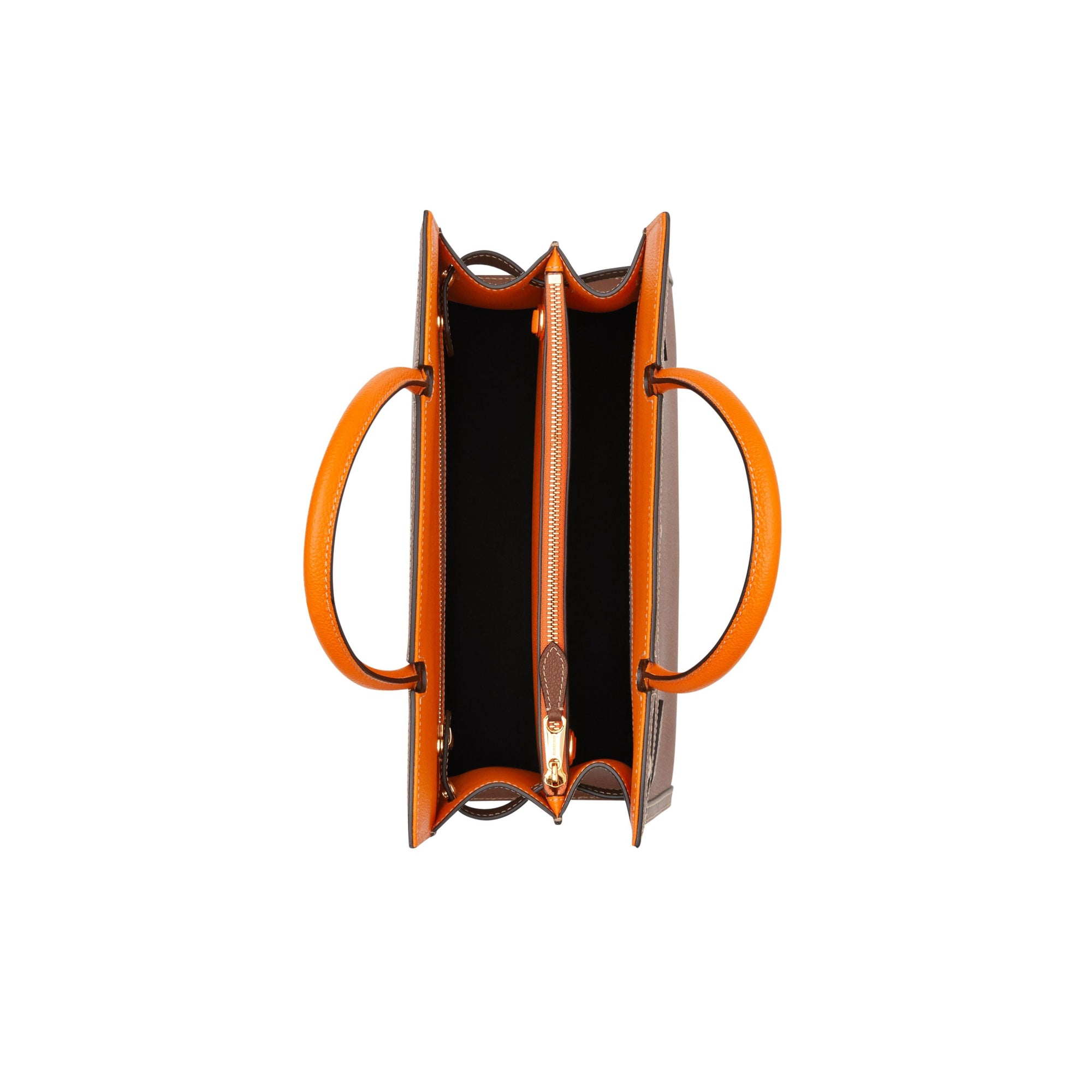Petit sac Title en cuir à double poignée - Tan & Bright Orange