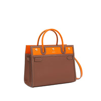 Petit sac Title en cuir à double poignée - Tan & Bright Orange