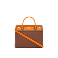 Petit sac Title en cuir à double poignée - Tan & Bright Orange