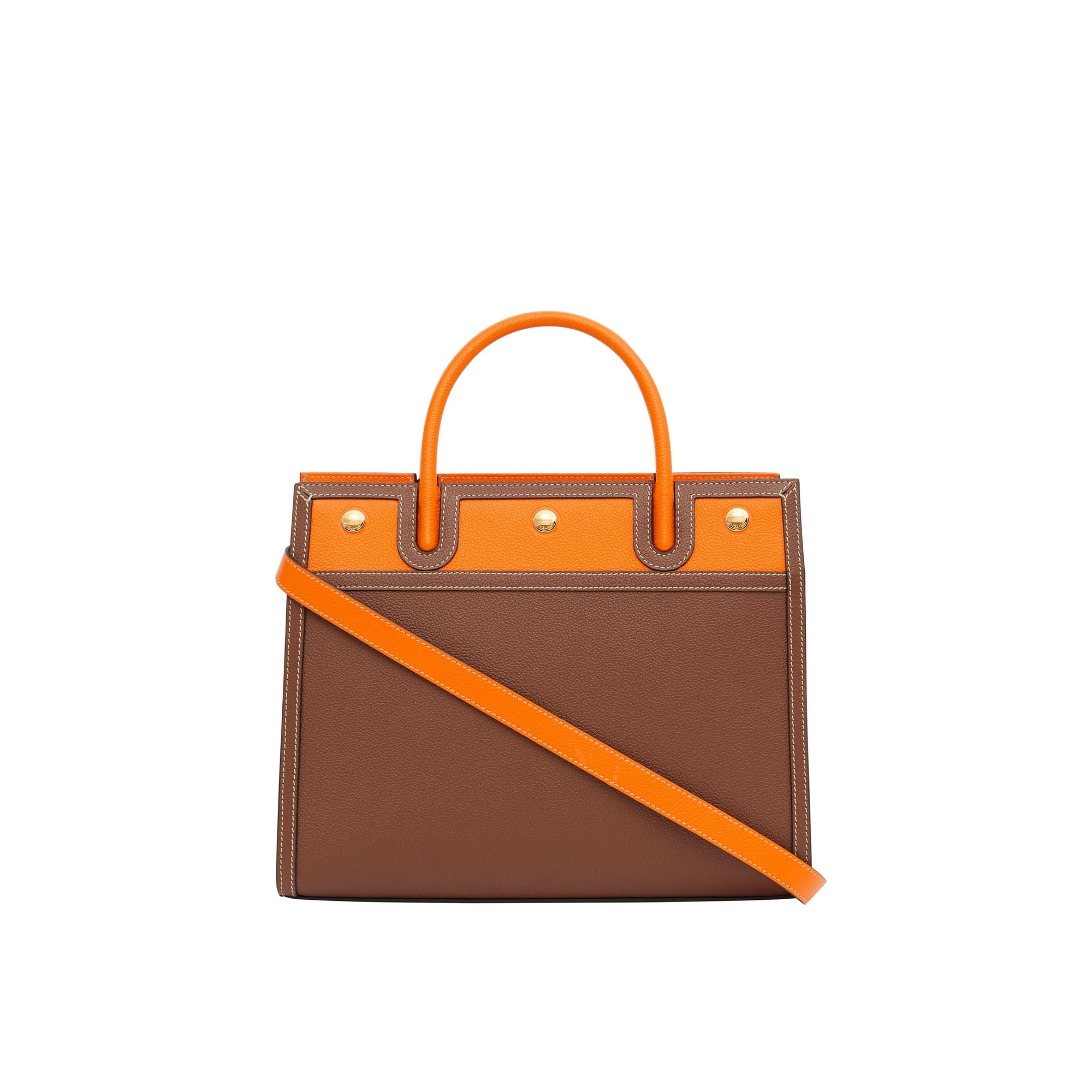 Petit sac Title en cuir à double poignée - Tan & Bright Orange