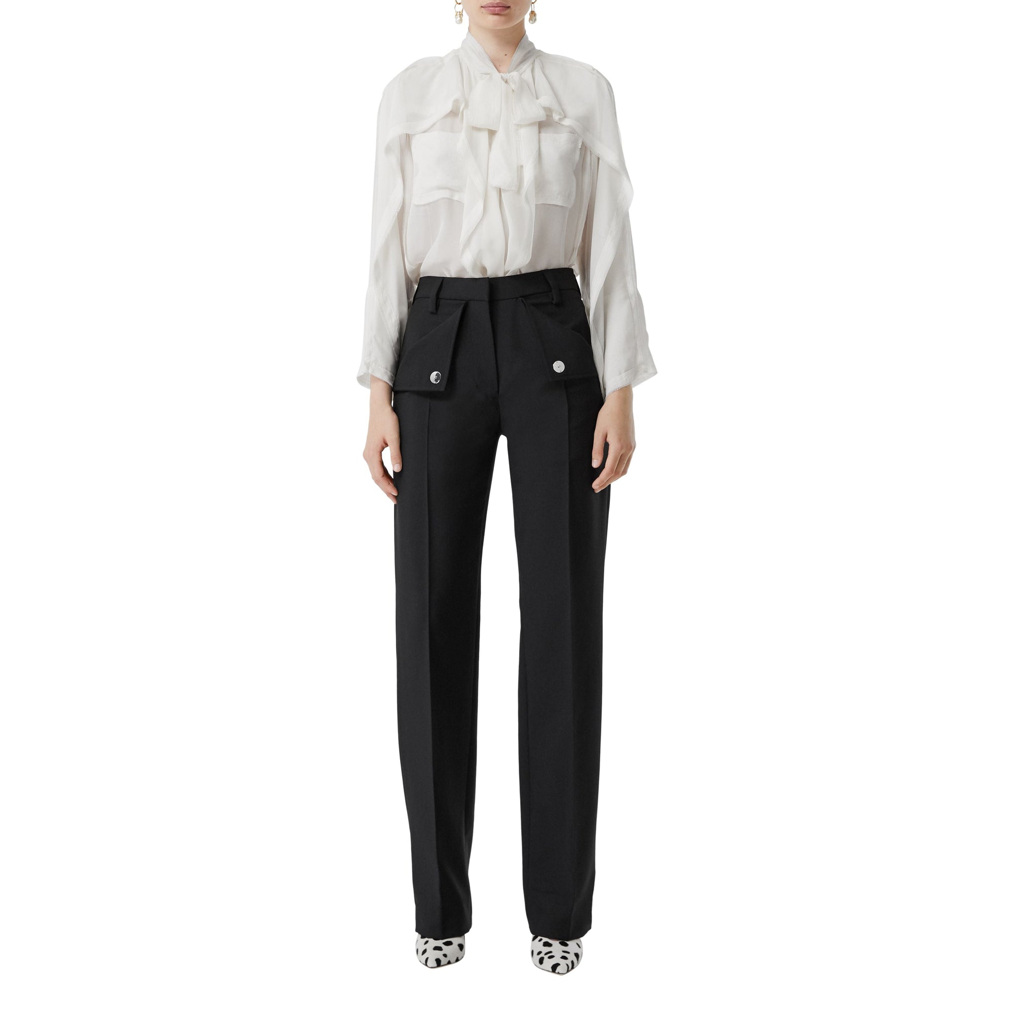 Pantalon ajusté en laine et mohair avec poches - Black
