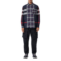 Chemise en popeline de coton stretch check façon patchwork - Navy