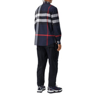 Chemise en popeline de coton stretch check façon patchwork - Navy
