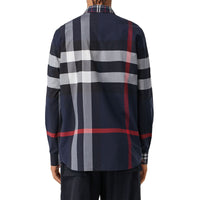 Chemise en popeline de coton stretch check façon patchwork - Navy