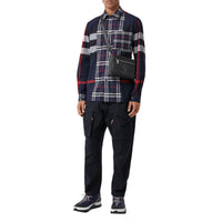 Chemise en popeline de coton stretch check façon patchwork - Navy
