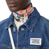 Foulard ultrafin en soie avec imprimé floral et logo - Bright Orange