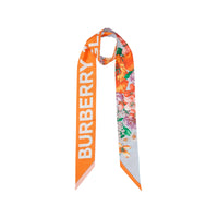 Foulard ultrafin en soie avec imprimé floral et logo - Bright Orange