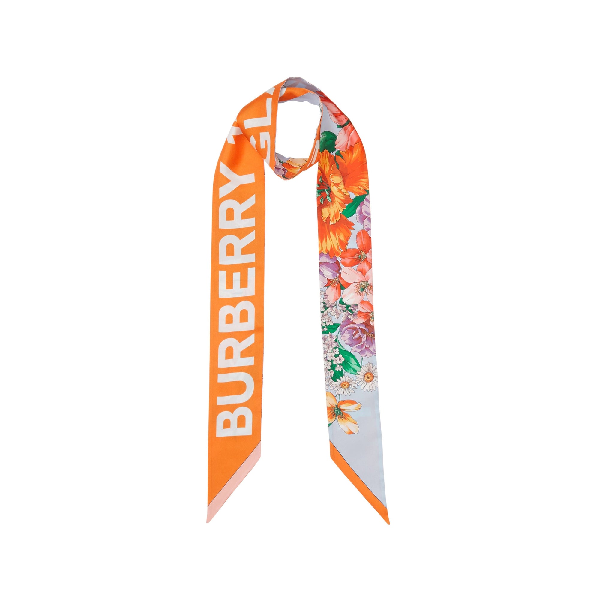 Foulard ultrafin en soie avec imprimé floral et logo - Bright Orange