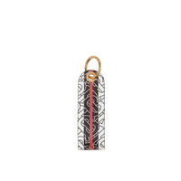 Porte-clés en cuir et toile écologique rayé Monogram - Bridle Brown