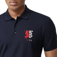 Polo en piqué de coton avec logo bicolore - Navy