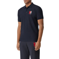 Polo en piqué de coton avec logo bicolore - Navy