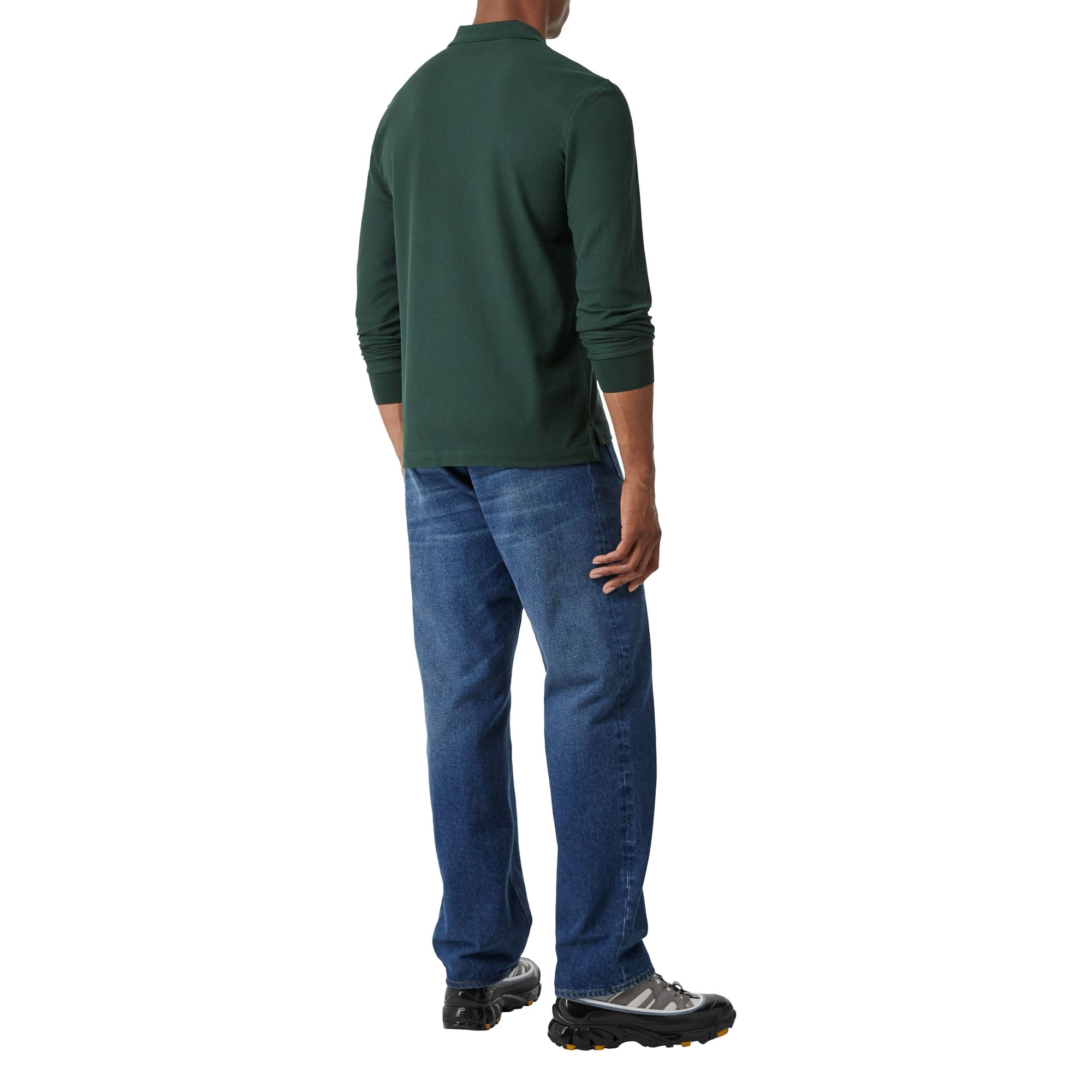 Polo à manches longues en coton avec logo bicolore - Dark Pine Green