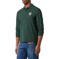 Polo à manches longues en coton avec logo bicolore - Dark Pine Green