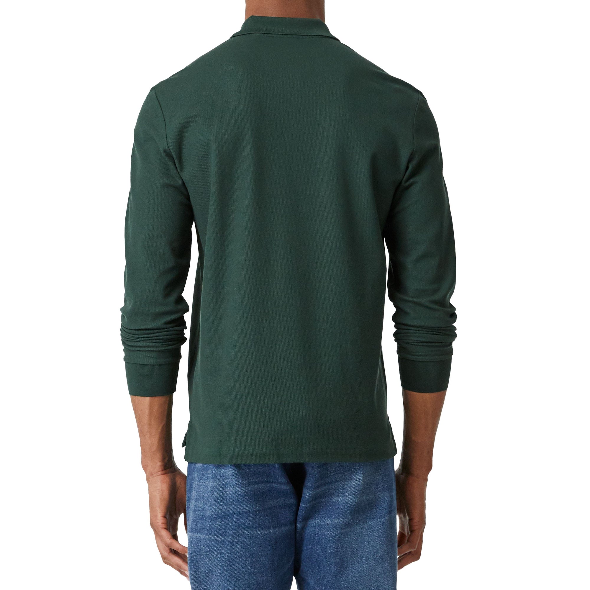 Polo à manches longues en coton avec logo bicolore - Dark Pine Green