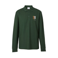 Polo à manches longues en coton avec logo bicolore - Dark Pine Green