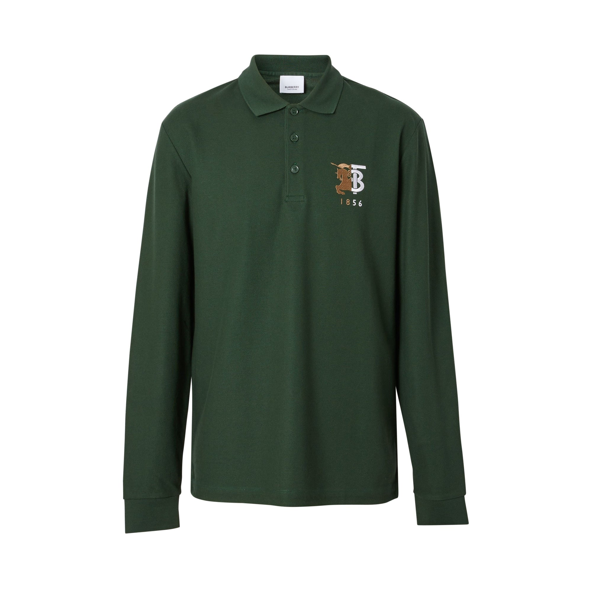 Polo à manches longues en coton avec logo bicolore - Dark Pine Green