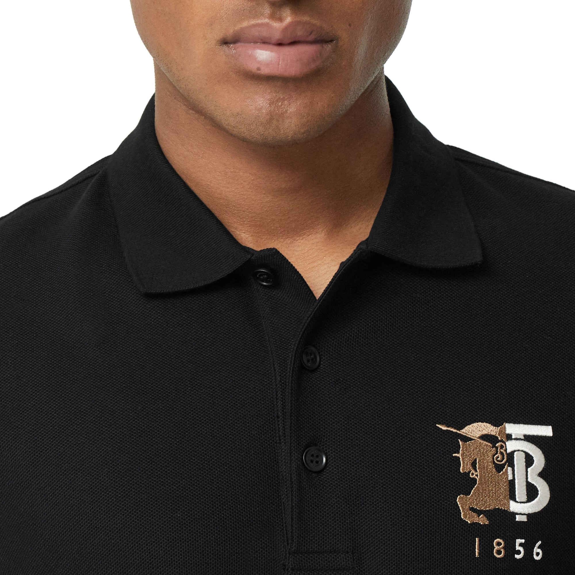 Polo en piqué de coton avec logo bicolore - Black
