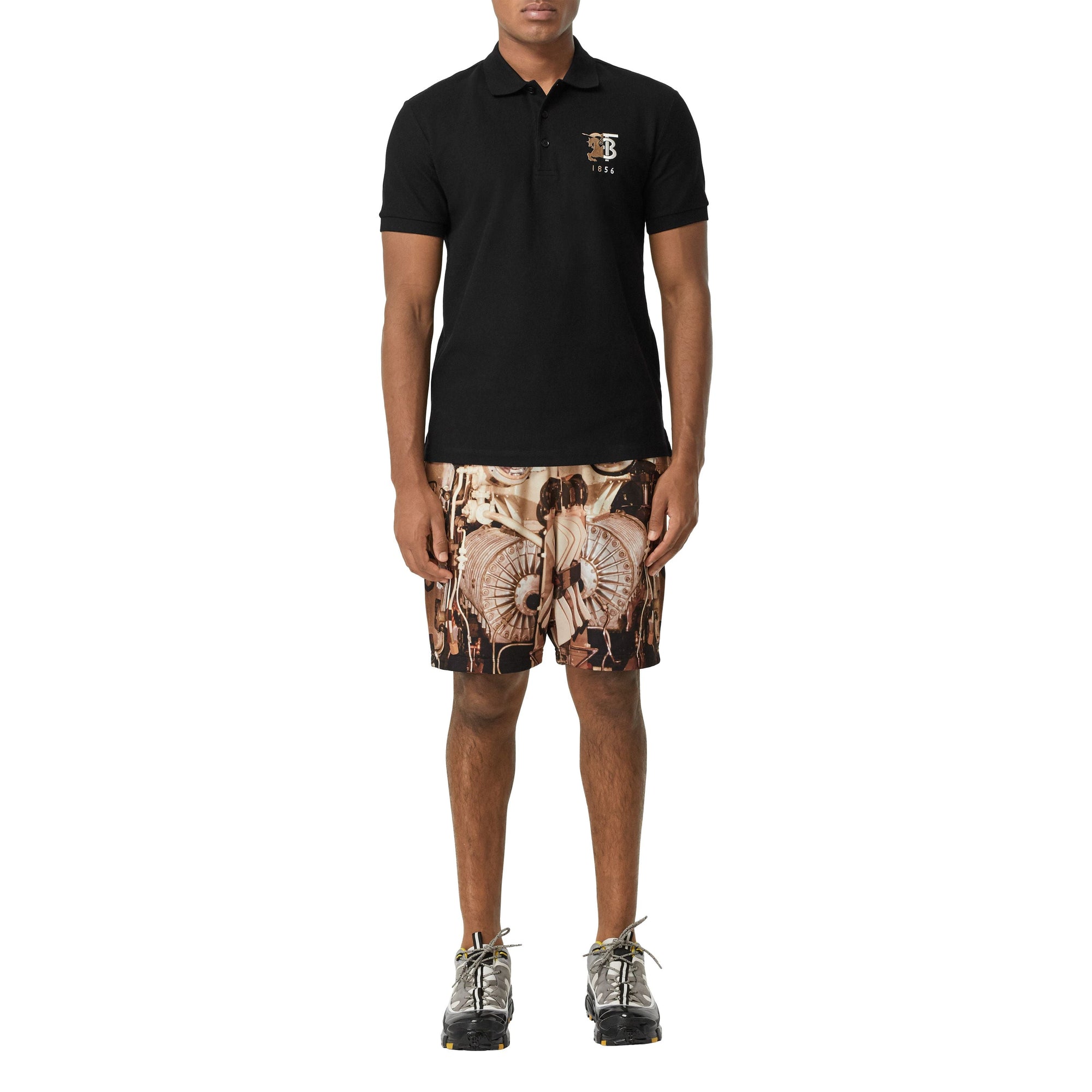 Polo en piqué de coton avec logo bicolore - Black