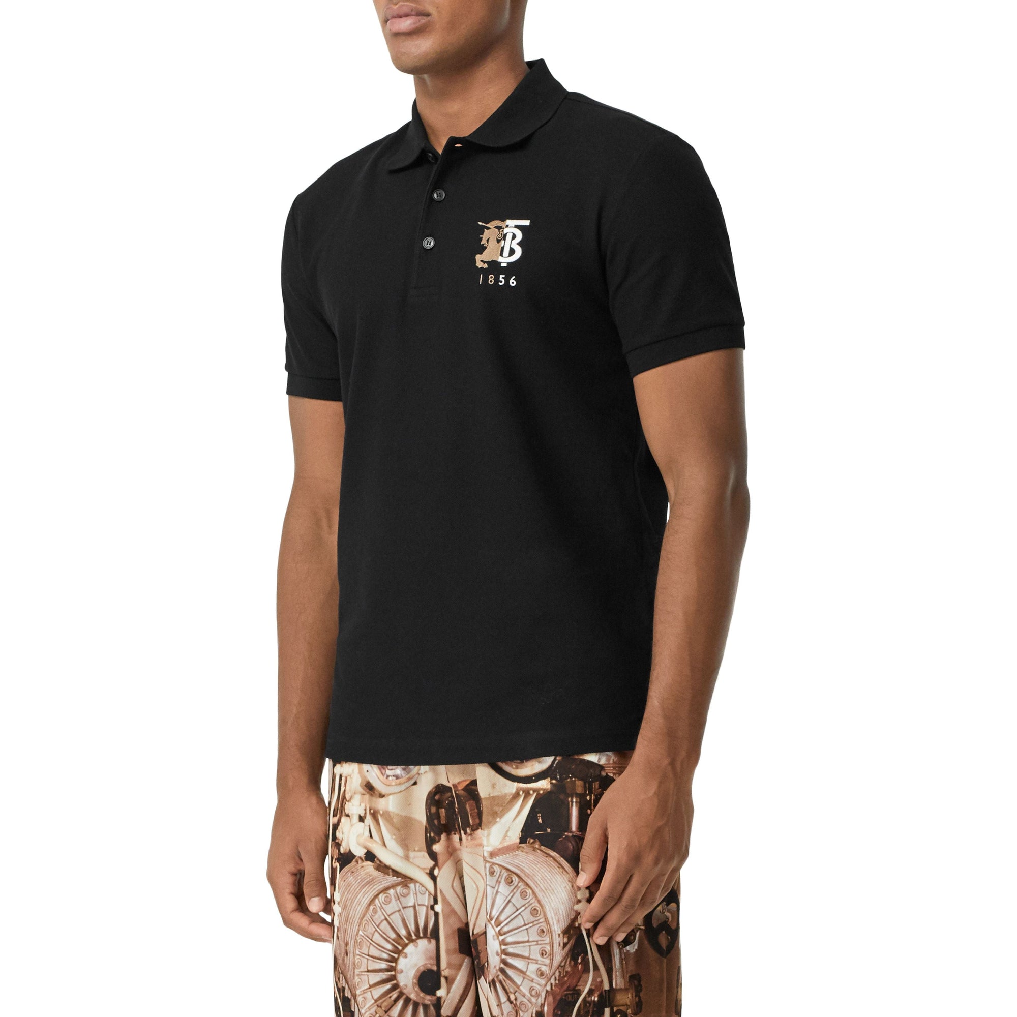 Polo en piqué de coton avec logo bicolore - Black