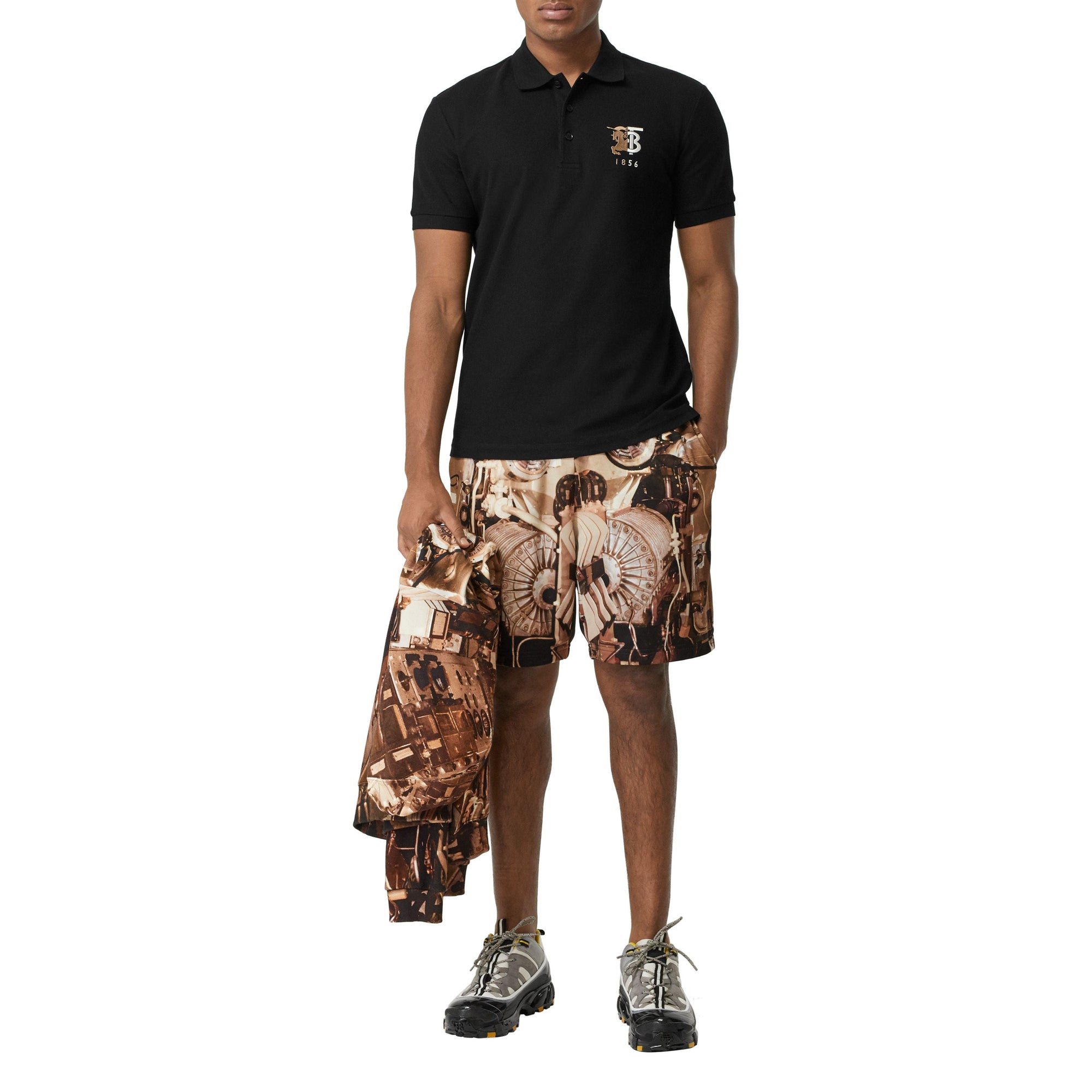 Polo en piqué de coton avec logo bicolore - Black